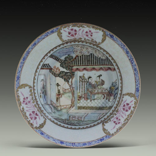 張敞畫(huà)眉粉彩湯盤(pán) 張敞畫(huà)眉粉彩湯盤(pán)